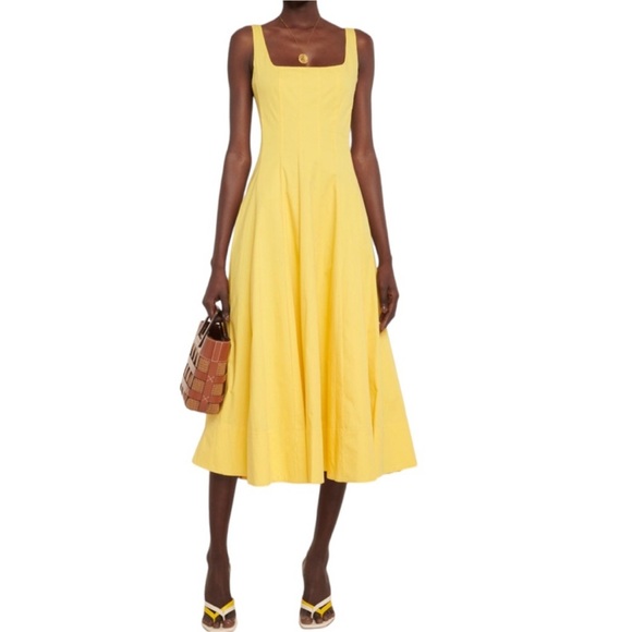 NEW Staud Wells Midi Dress yellow SIZE 12 1661 - Picture 1 of 7